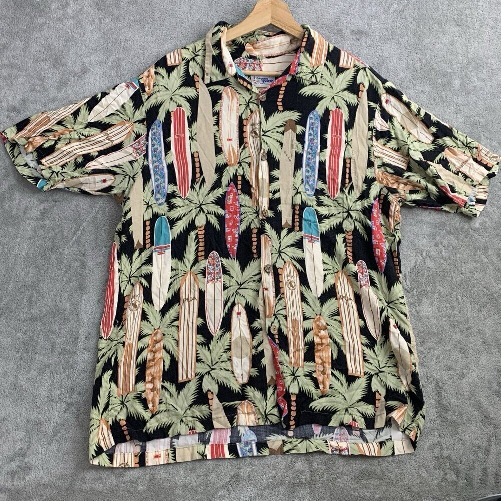 Reyn Spooner Shirt Men Medium Hawaiian Longboards Chic Pua Surfboards Palm Trees